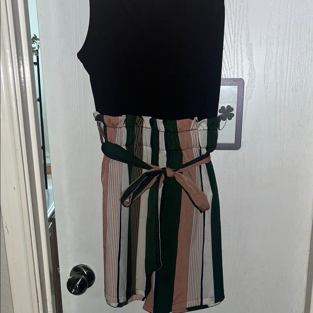 Womens Romper Striped Skirt with Black Top